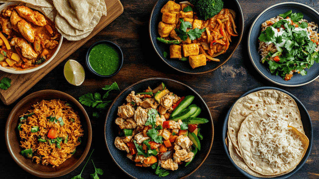 variety of easy dinner ideas on table
