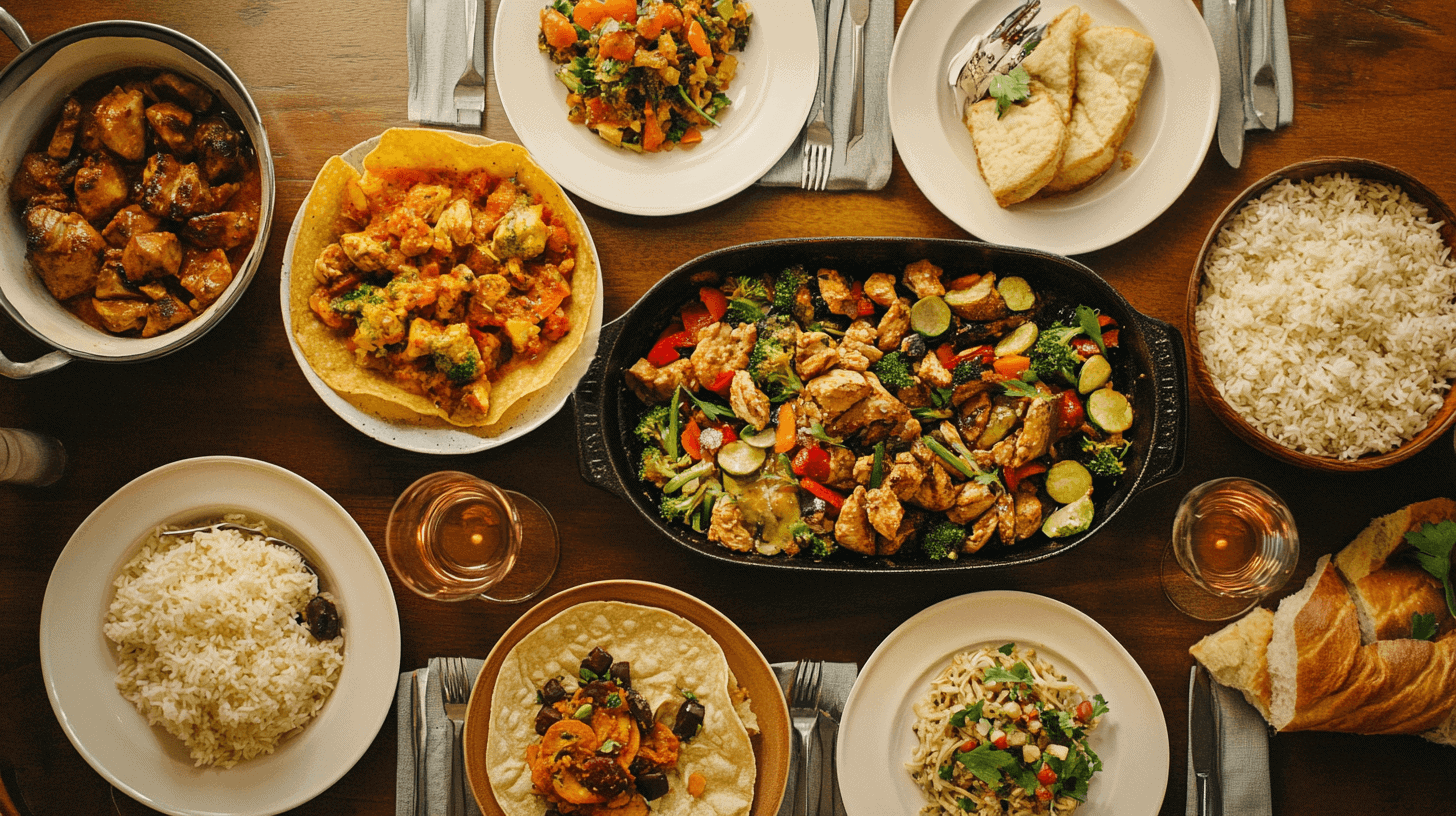 variety of easy dinner ideas on table