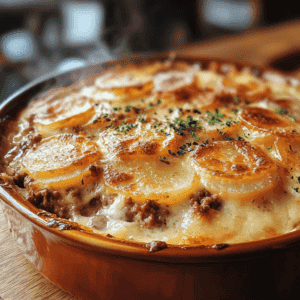 casserole rustic ground beef and potato bake fresh from oven