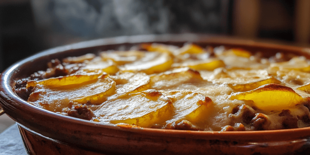 casserole rustic ground beef and potato bake fresh from oven