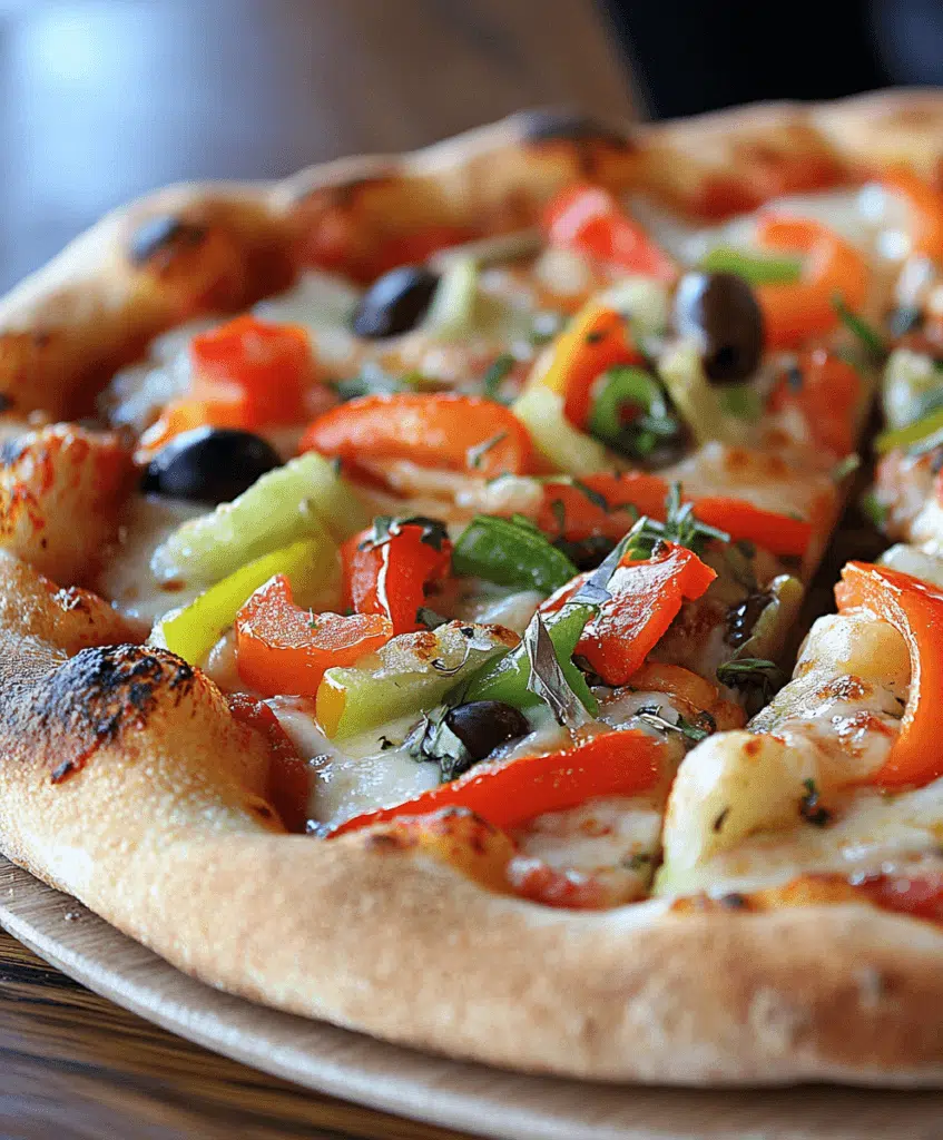 Close-up of a healthy vegetable-topped sourdough pizza.