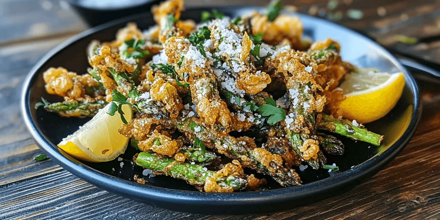 Crispy air fryer asparagus served with lemon
