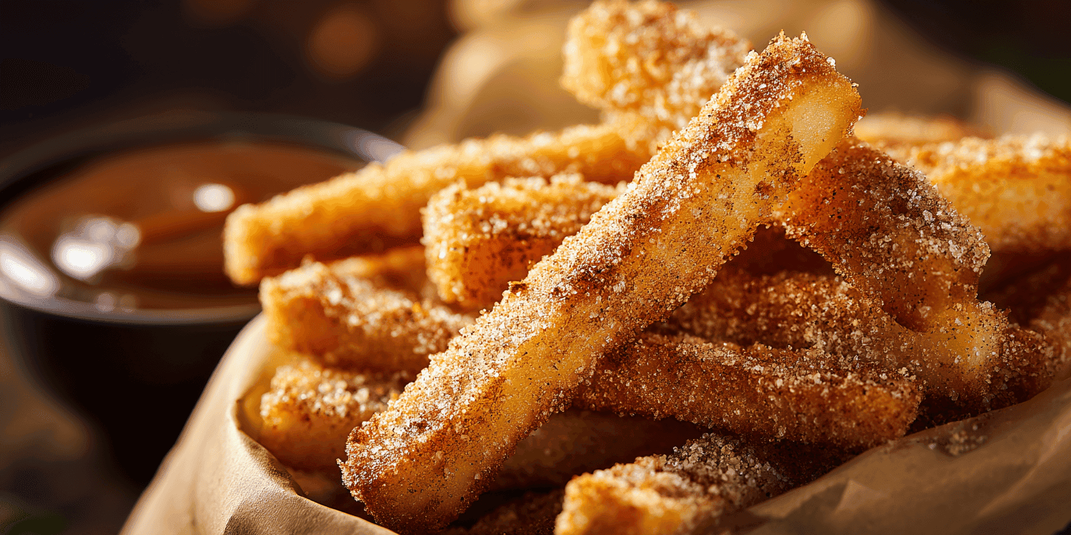 Crispy Air Fryer Apple Fries served with caramel dip