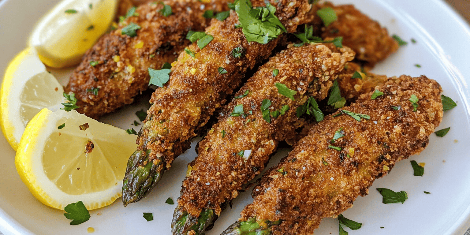 Crispy air-fried asparagus with lemon