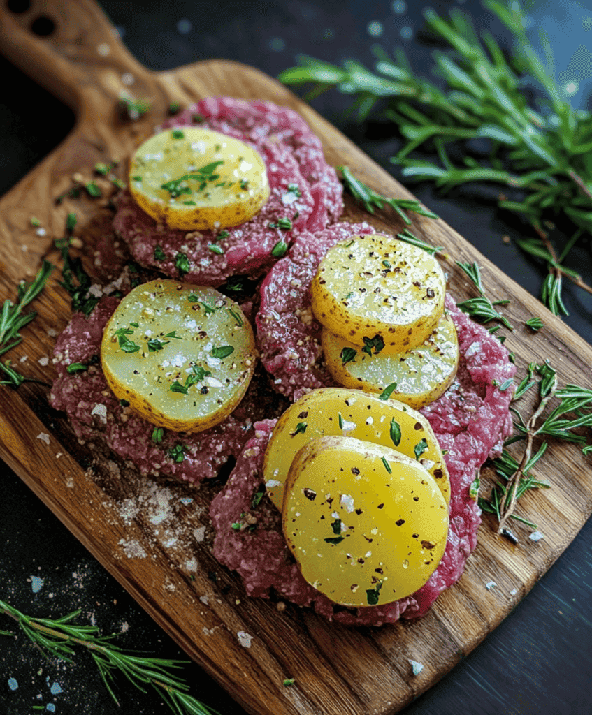 ground beef and potato ingredients for rustic casserole