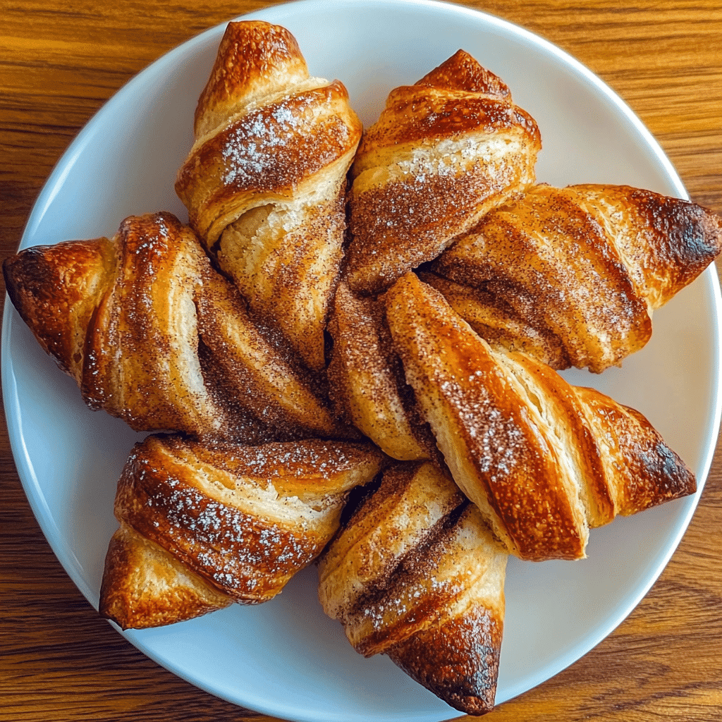 cinnamon tortilla rolls arranged in spirals on a plate