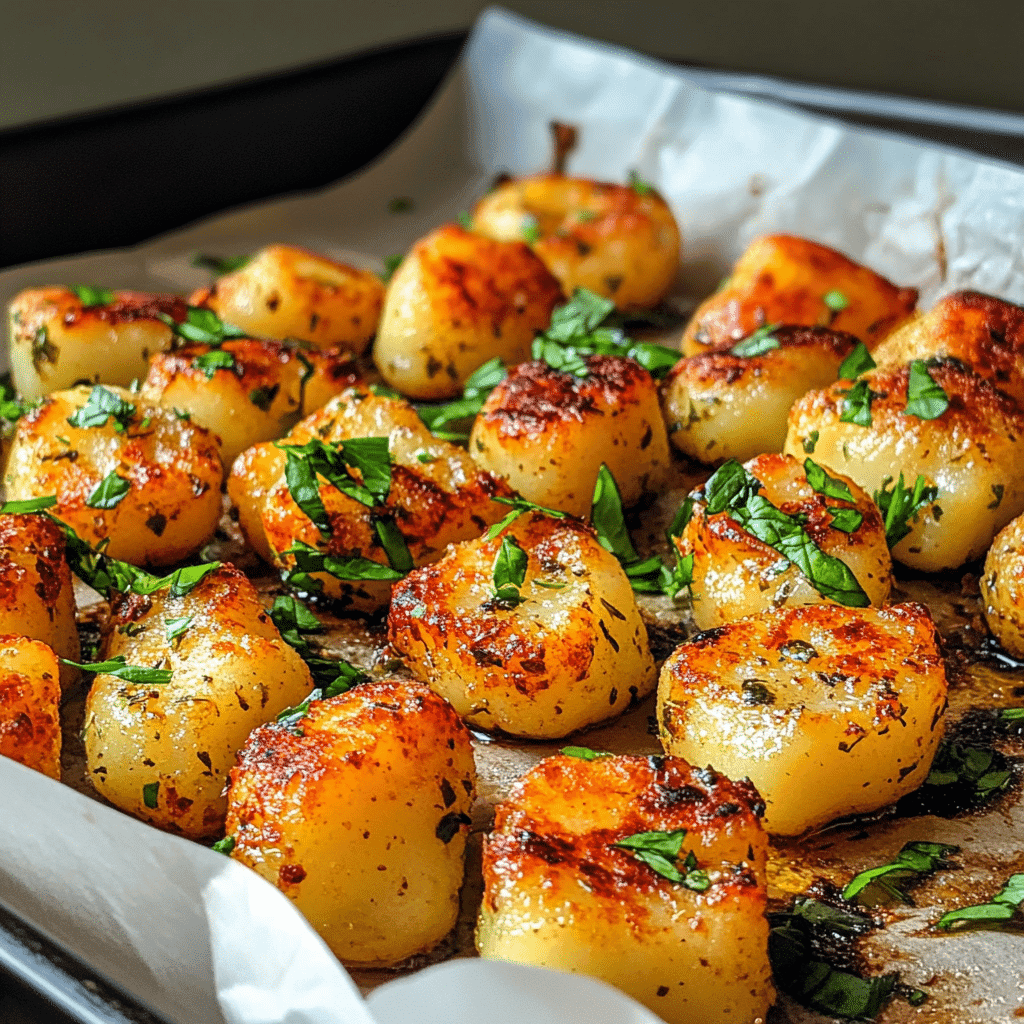 Crispy smashed gnocchi on baking tray