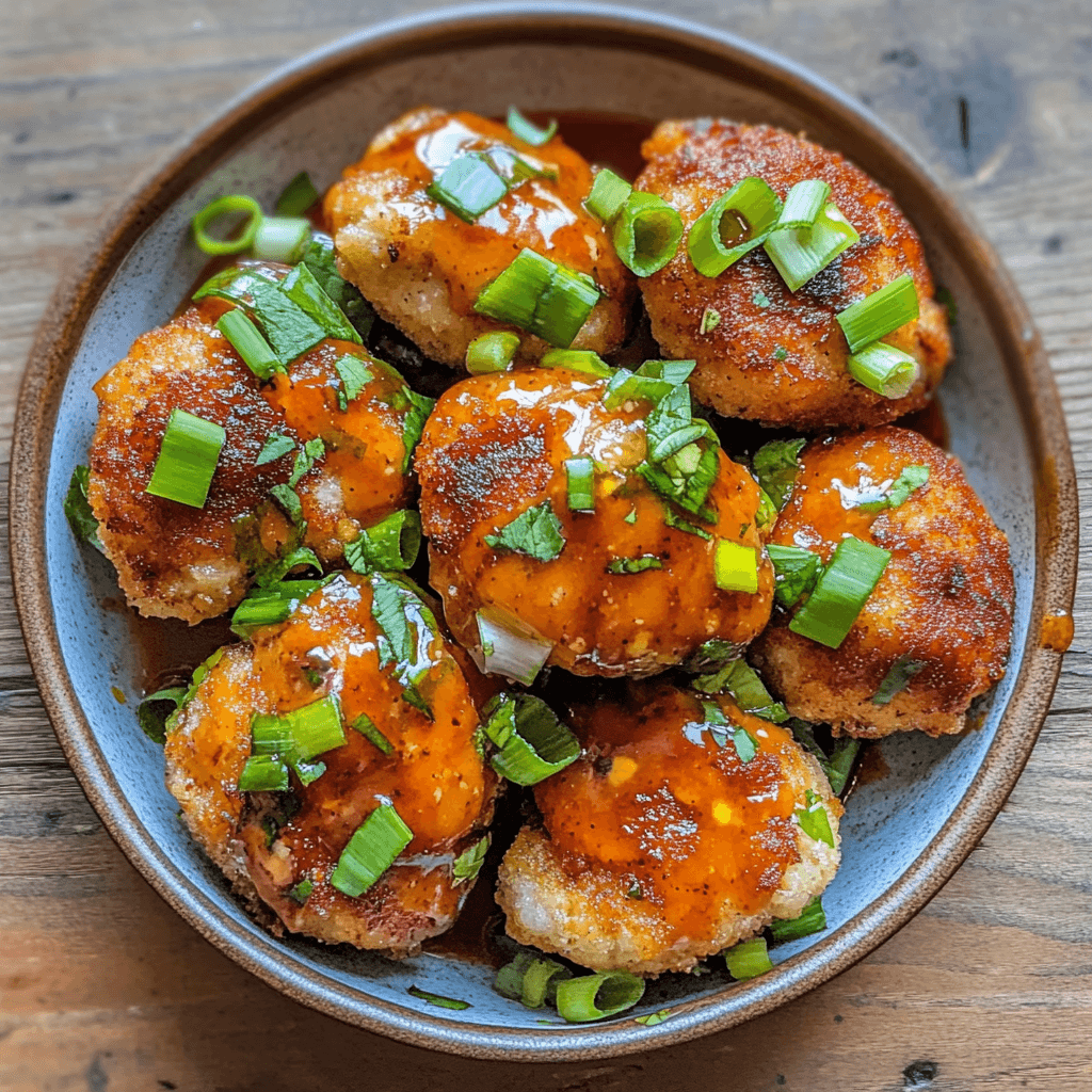 Bang bang chicken bites glazed with spicy sauce