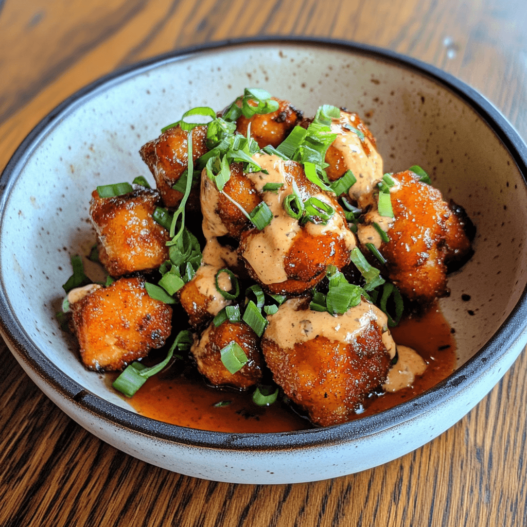 Bang bang chicken bites glazed with spicy sauce