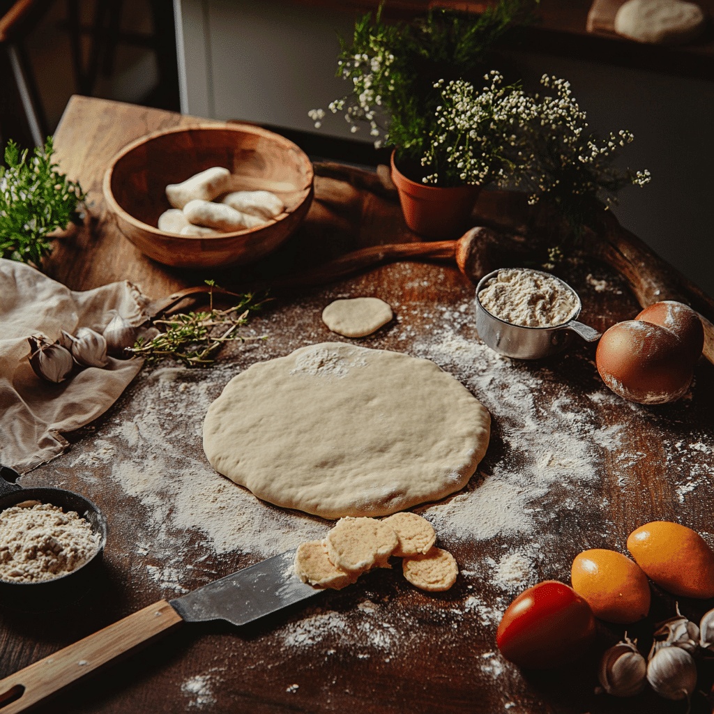 homemade cheese cracker dough being rolled