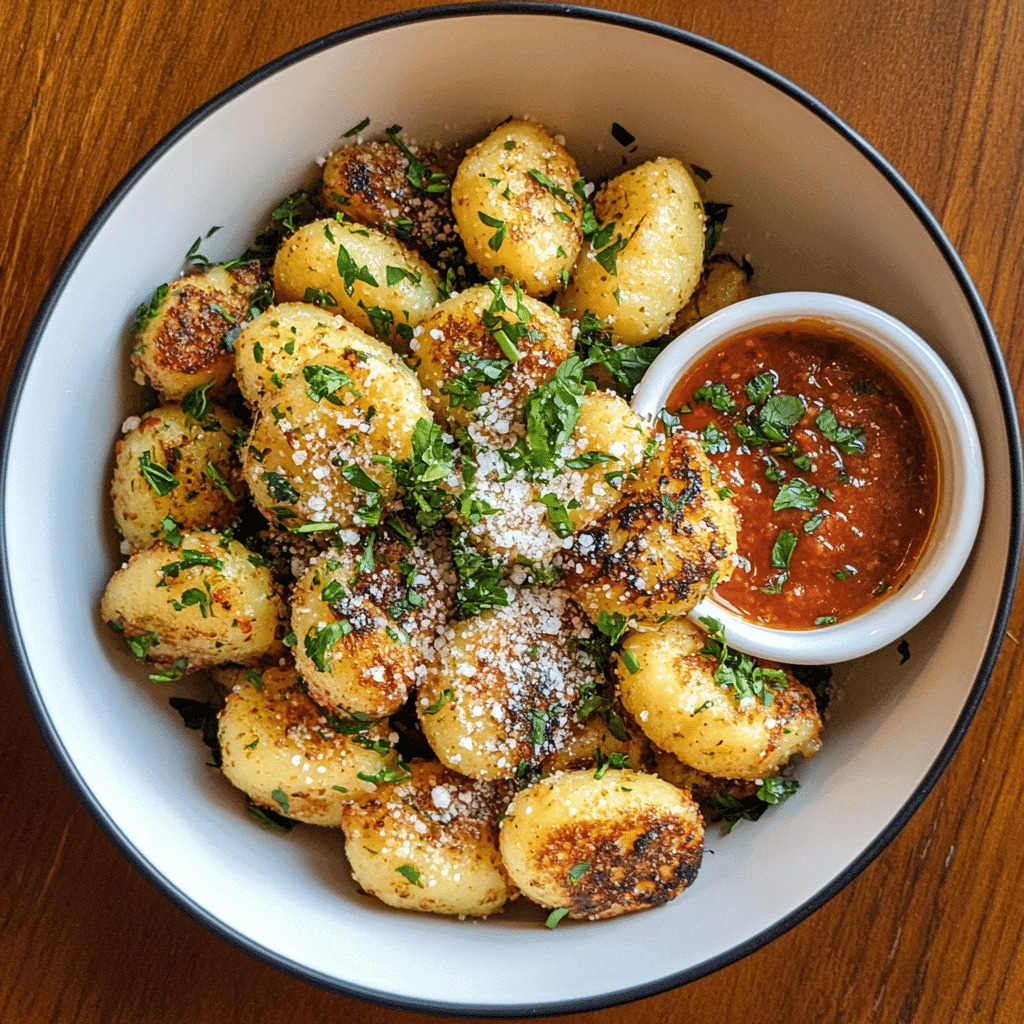 Garlic parmesan smashed gnocchi