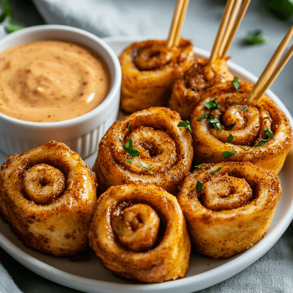 serving cinnamon tortilla rolls with dip