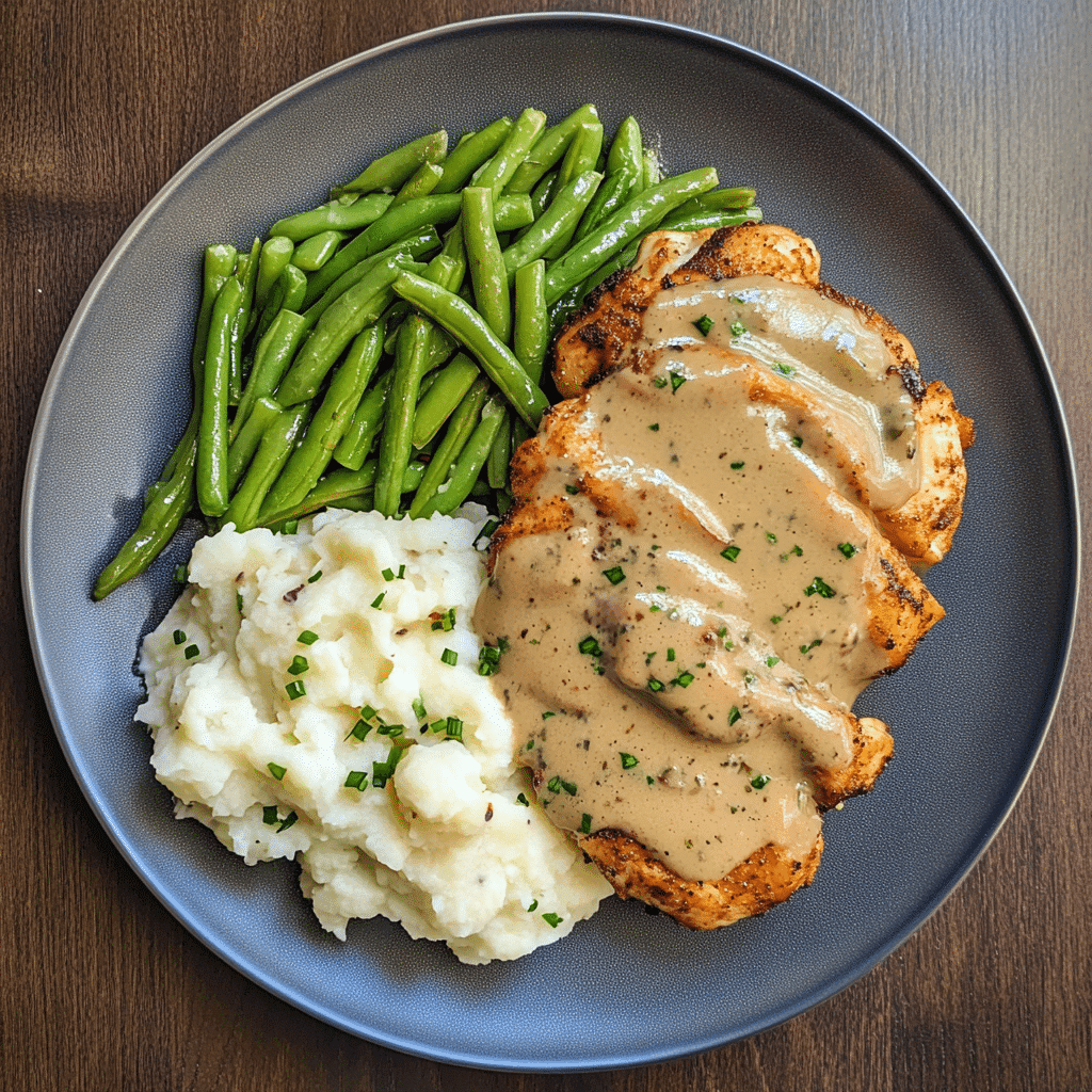 served plate of easy air fryer chicken and gravy recipe