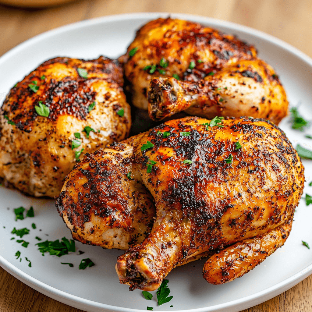 Air fryer chicken with gravy in basket with crispy golden skin