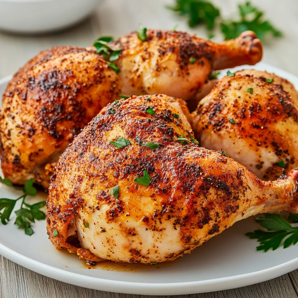Air fryer chicken with gravy in basket with crispy golden skin