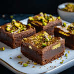 Luxurious Dubai chocolate brownies with gold and pistachio