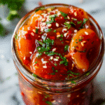 Pickled Garlic Spicy TikTok in jar with chili and sesame