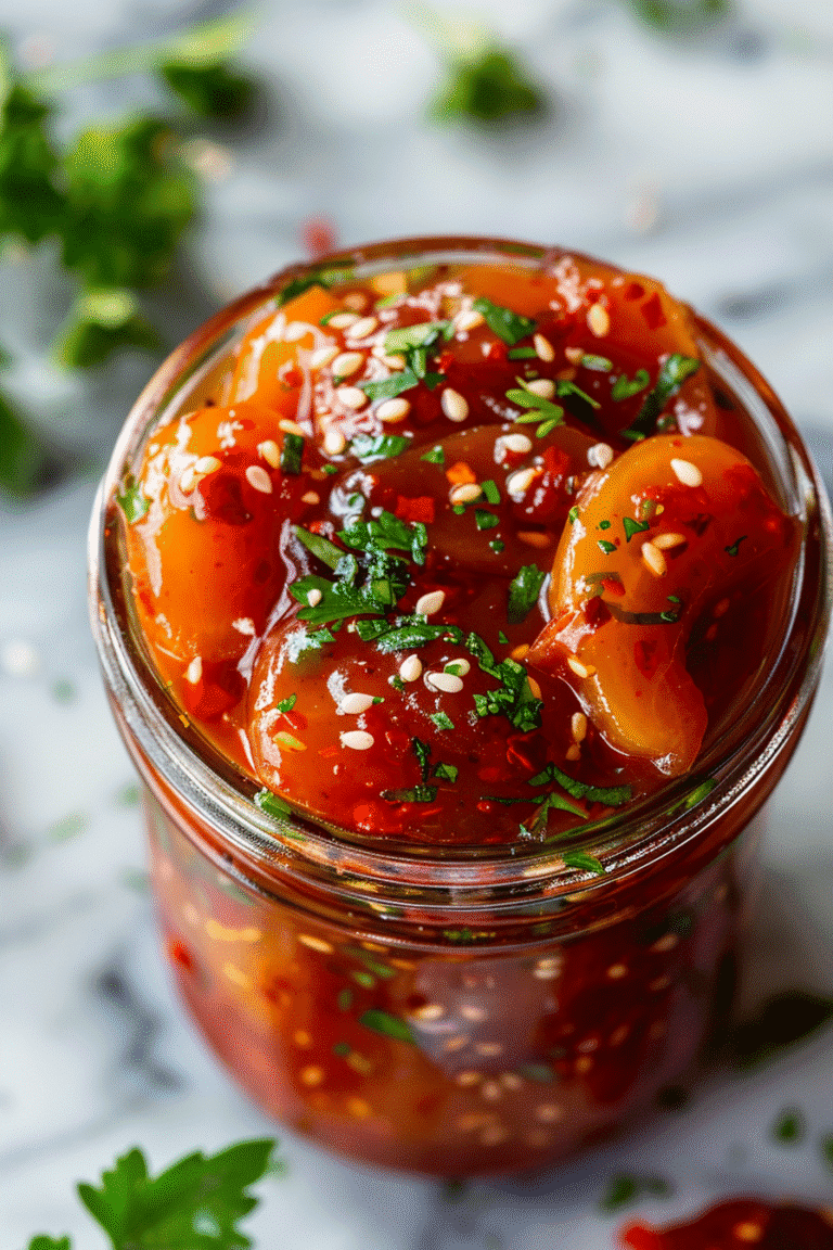 Pickled Garlic Spicy TikTok in jar with chili and sesame
