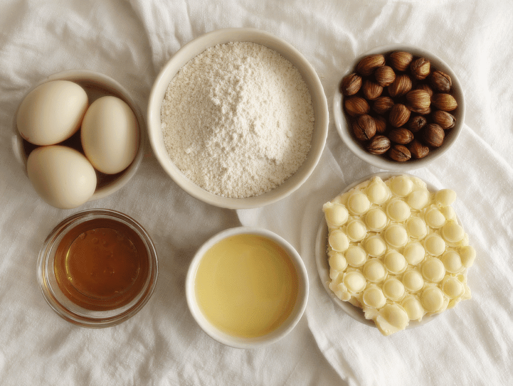 pistachios, butter, and white chocolate flat lay ingredients for pistachio desserts